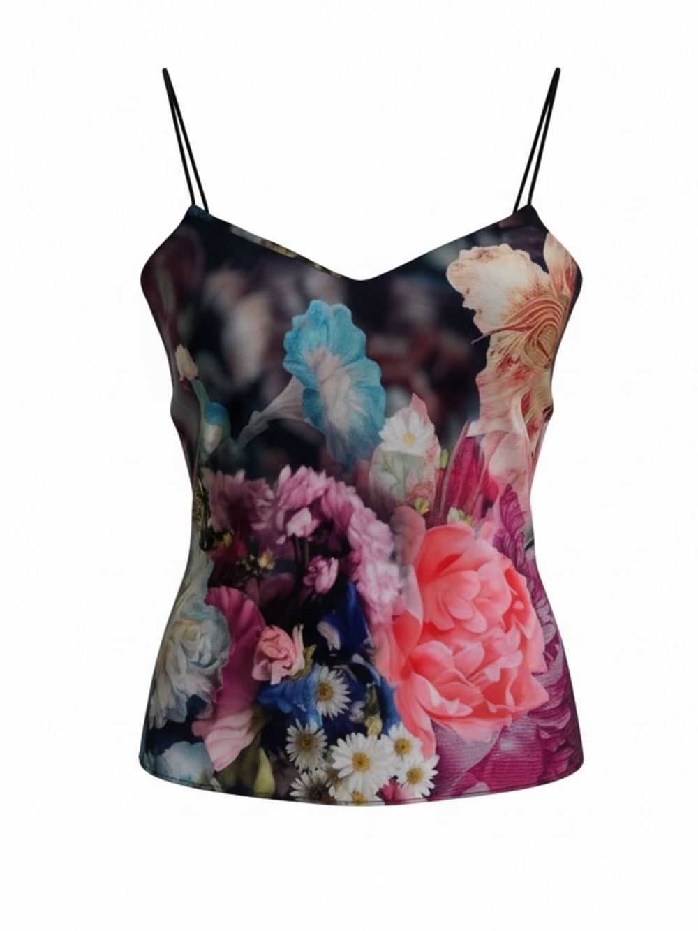 Ted Baker Floral Silk Feel Camisole Top Scallop Trim | Small | Dark Botanical